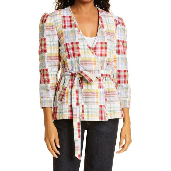 Cinq à Sept Triss Quilted Organic Cotton Wrap Jacket in Meadow Multi NEW Small